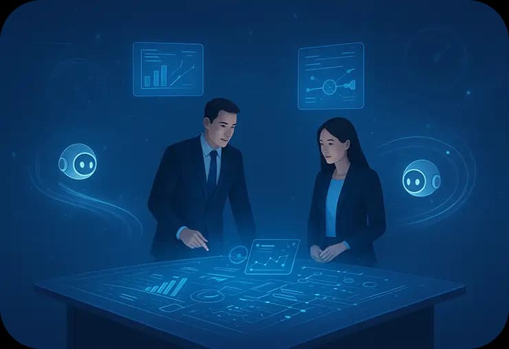 Business team reviewing customer data and analytics on a CRM dashboard